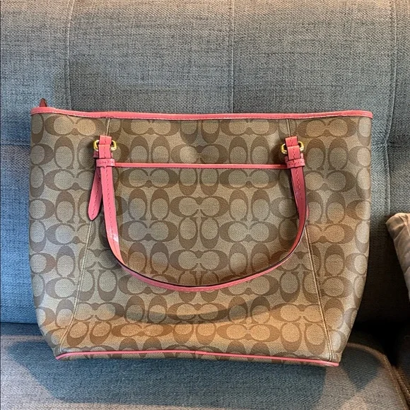 Coach Tan and Pink Signature Tote 15”x12”x4” - Picture 4 of 6